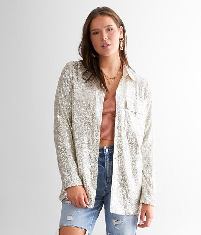 GeeGee Clothing Sequin Shacket front view