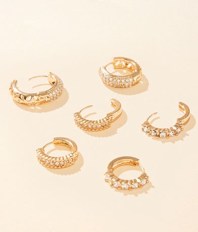 boutique by BKE 3 Pack Glitz Hoop Earring Set front view