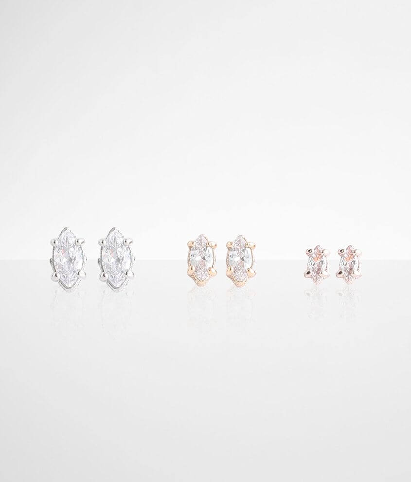 BKE 3 Pack Rhinestone Stud Earring Set Women's Jewelry in Mixed Metal