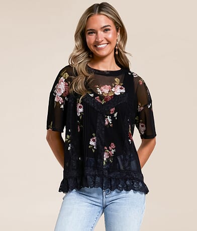 Daytrip Floral Lace Mesh Top front view
