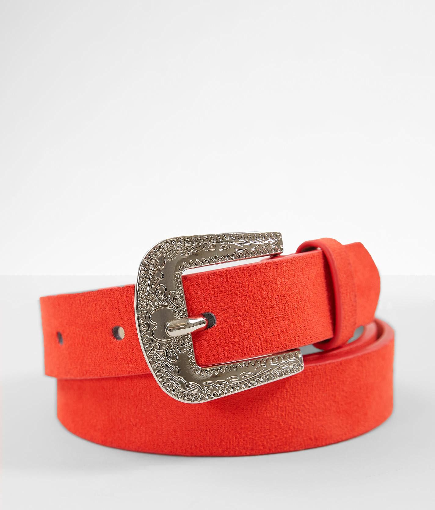 Suede Square Buckle Belt - Red, BeltBe