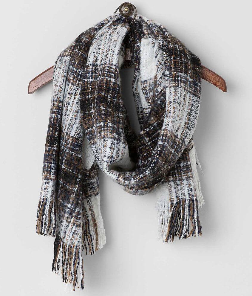 Black, Tan Grey Plaid Scarf, 57% OFF