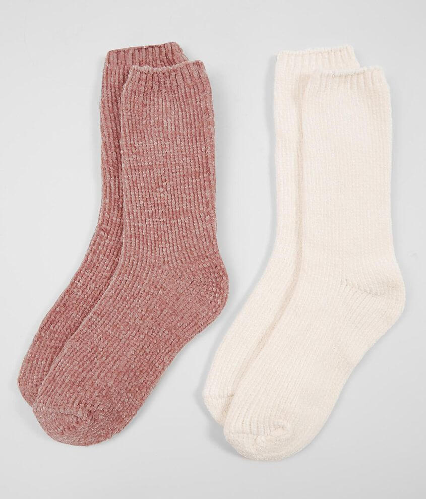 BKE 2 Pack Cozy Socks Women's Socks in Mauve Multi Buckle