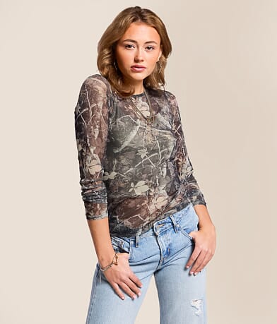 Gilded Intent Camo Mesh Top front view