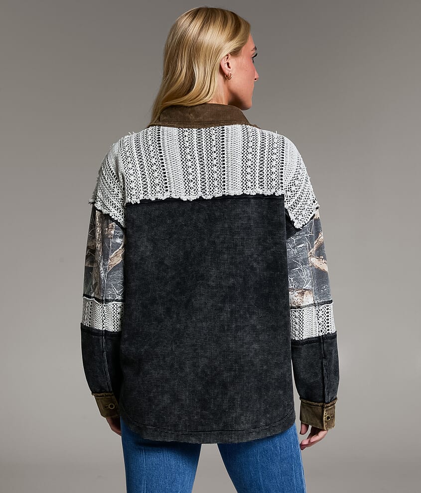 Raw Edge Washed Thermal Oversized Shacket