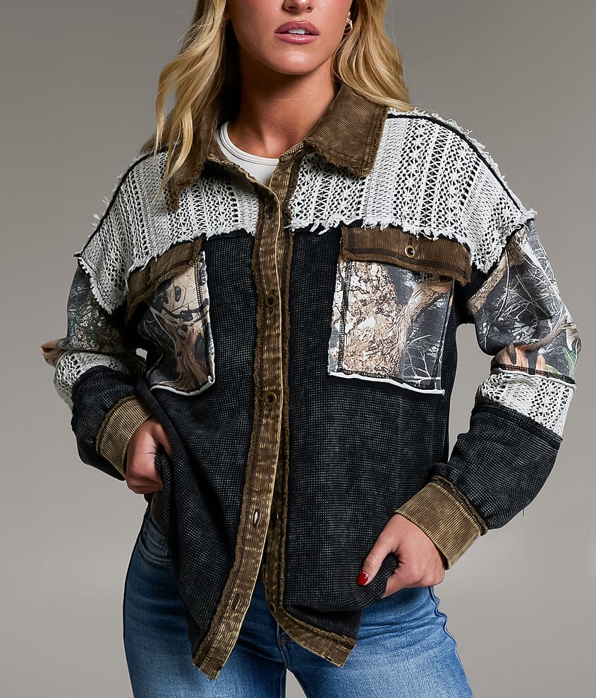 Raw Edge Washed Thermal Oversized Shacket