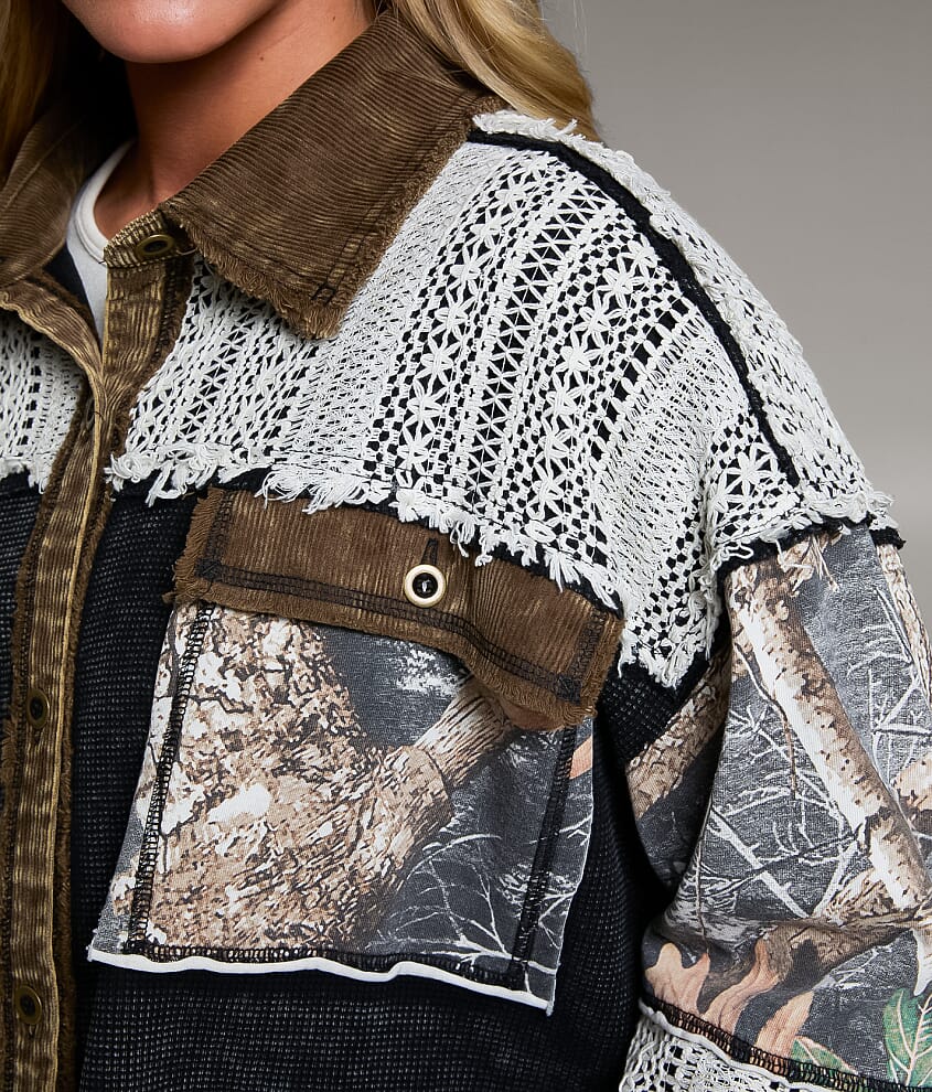 Raw Edge Washed Thermal Oversized Shacket