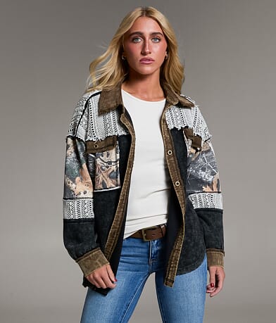 BKE Raw Edge Washed Thermal Oversized Shacket front view