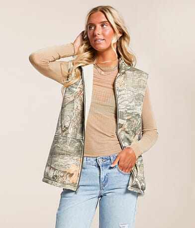 Gilded Intent Sherpa Camo Reversible Vest front view