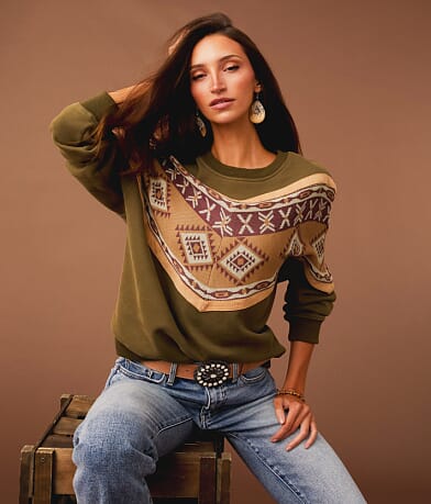 Sterling & Stitch Pieced Aztec Pullover front view