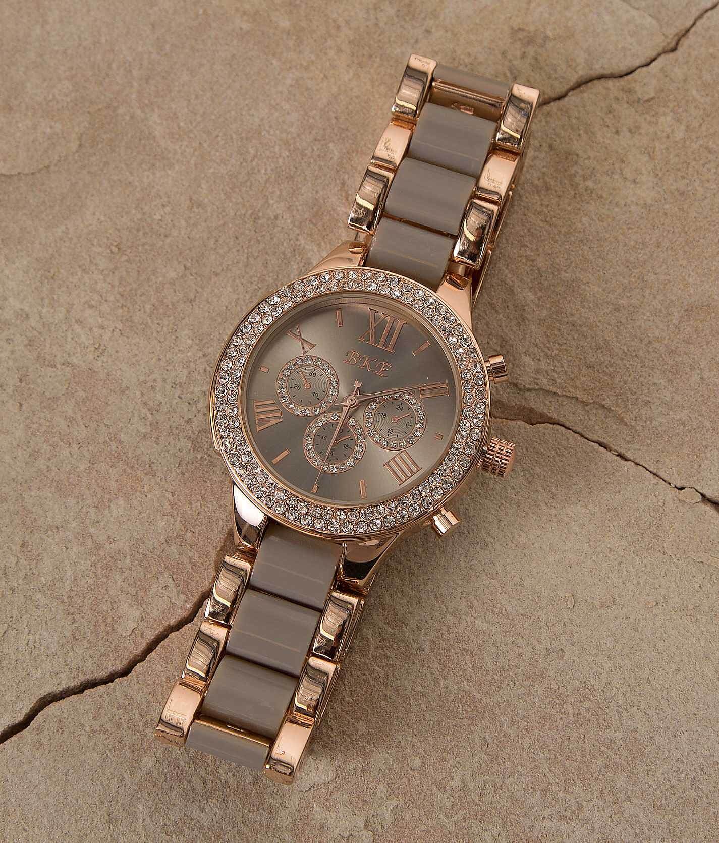 BKE Rhinestone Watch - Women's Watches in Taupe Rose Gold