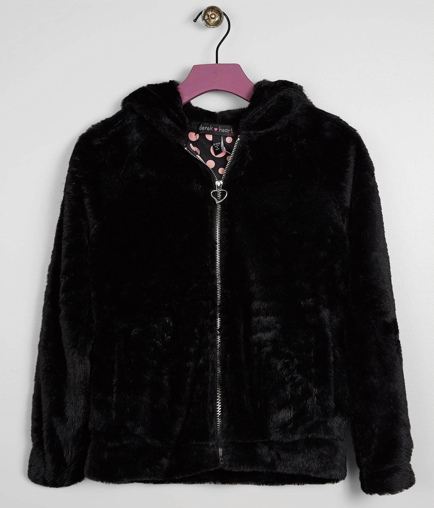 girls faux fur hooded jacket