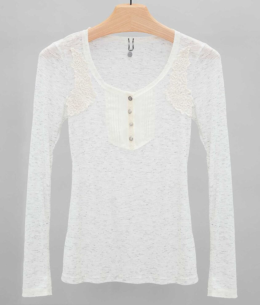 BKE Boutique Raw Edge Henley Top front view