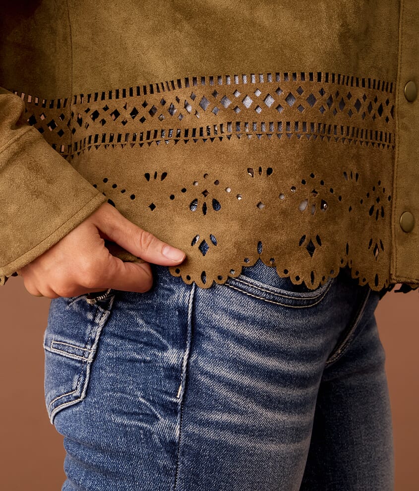 Laser Cut Faux Suede Jacket