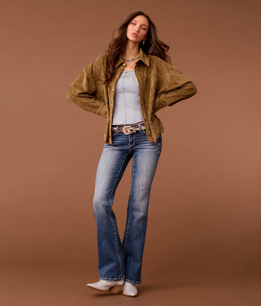 Laser Cut Faux Suede Jacket