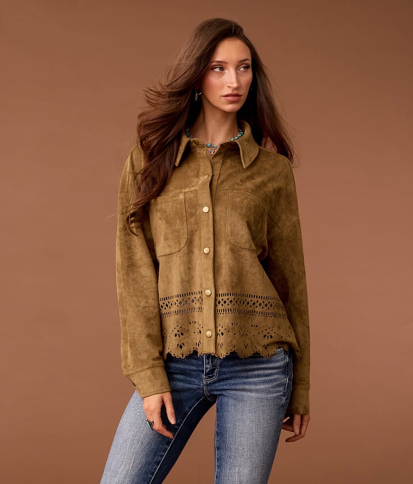 Laser Cut Faux Suede Jacket