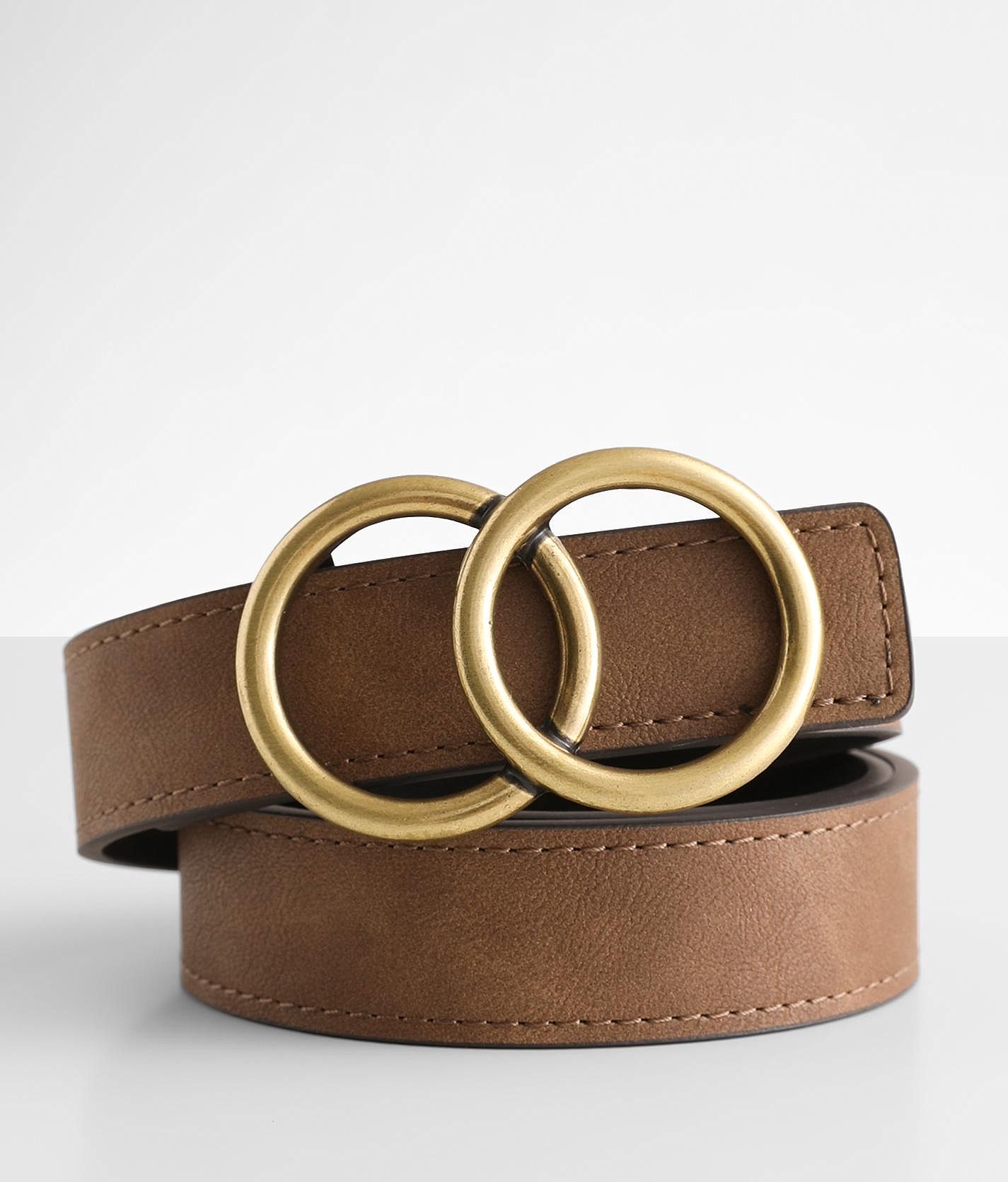 Black Leather-Look Double Circle Belt