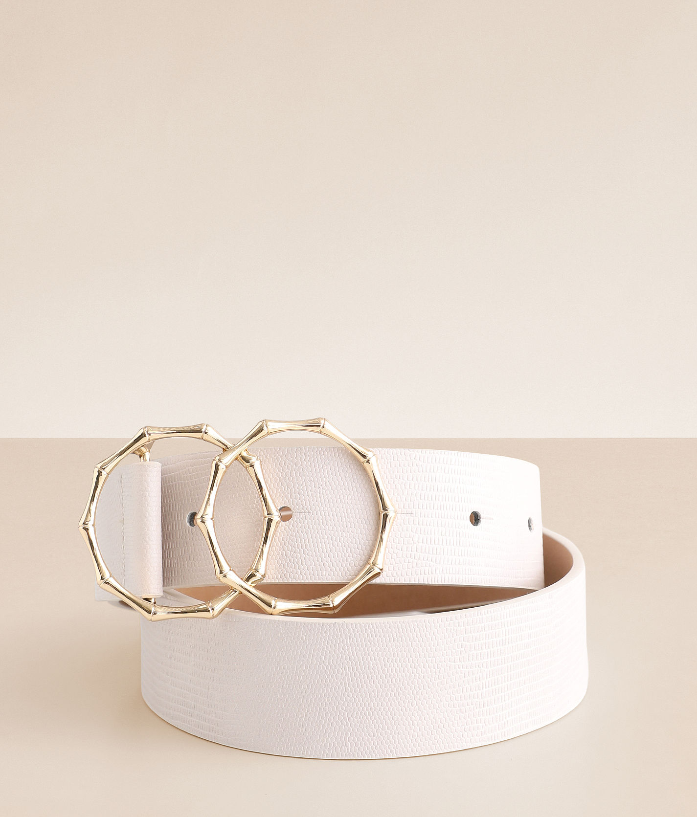 Women\'s Faux Leather Belt Gold Double Ring Buckle Medium Size Caia | Double Ring Leather Belt with Gold Buckle for Women  main image 2