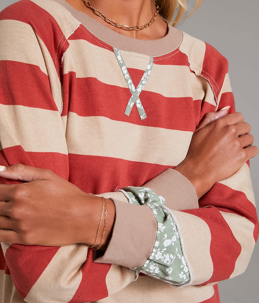 Striped Raw Edge Oversized Pullover - thumbnail 3
