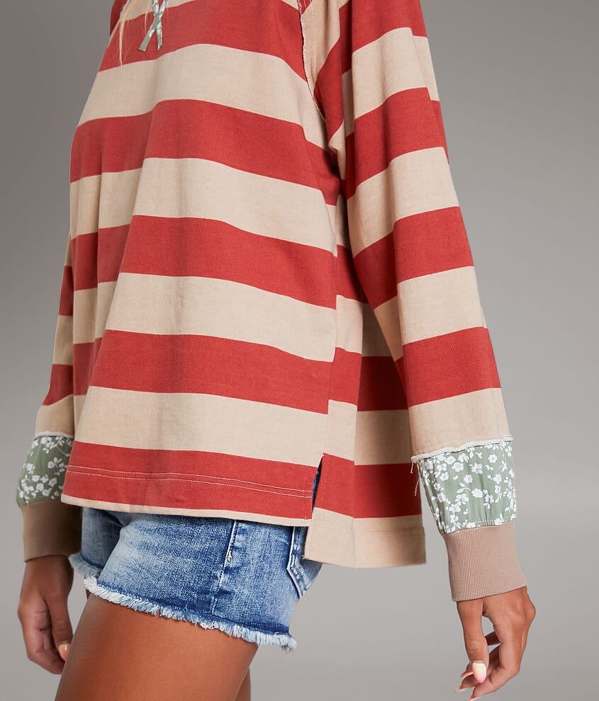 Striped Raw Edge Oversized Pullover - thumbnail 4