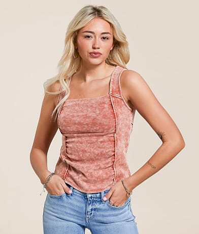 Gilded Intent Raw Edge Ruched Tank Top front view