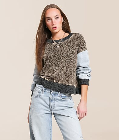 Gilded Intent Washed Cheetah Pullover front view