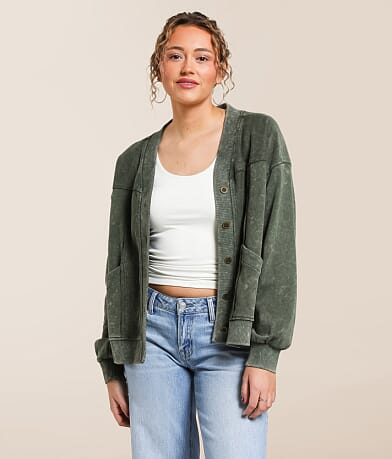 Gilded Intent Raw Edge Washed Cardigan front view