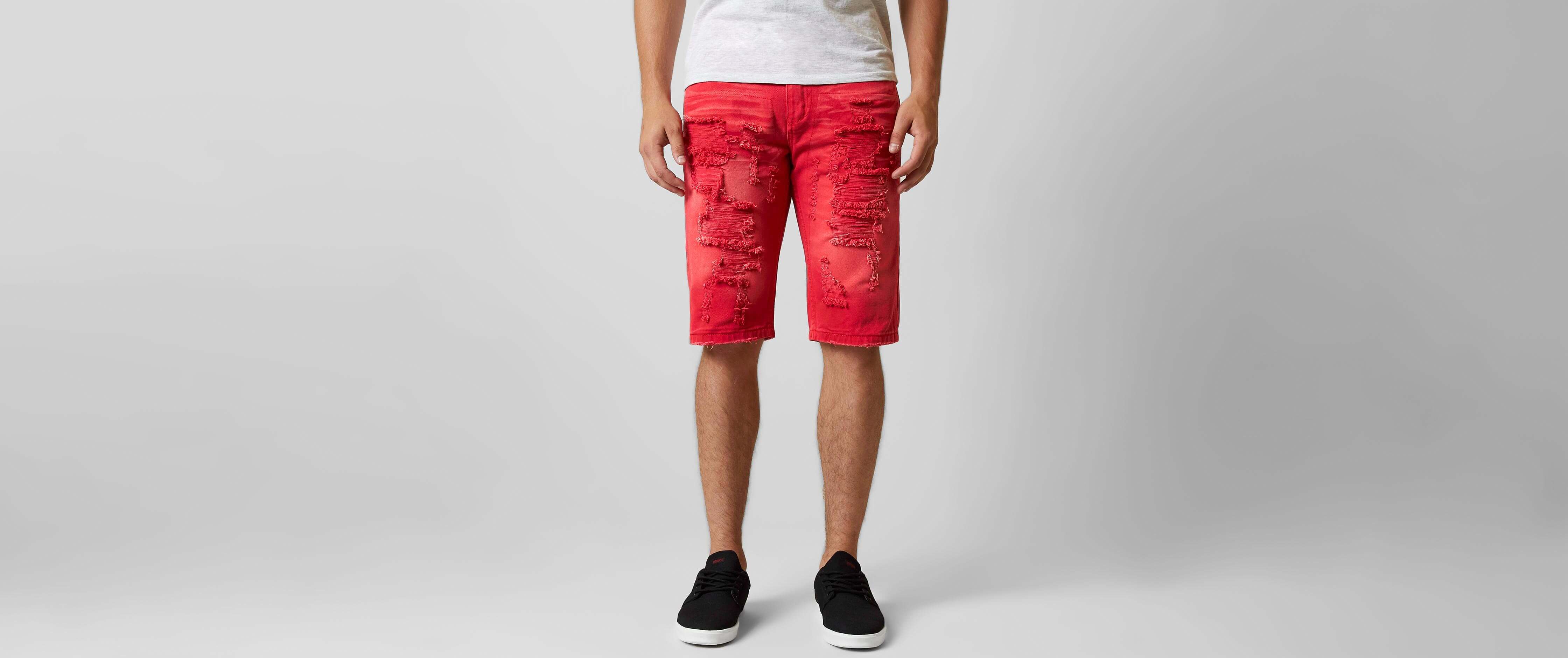 red jean shorts mens