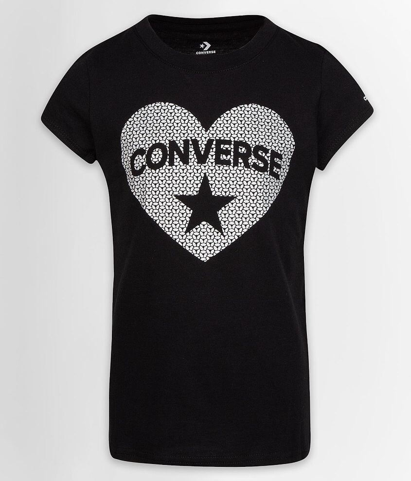 Girls - Converse Faux Sequin Heart T-Shirt front view