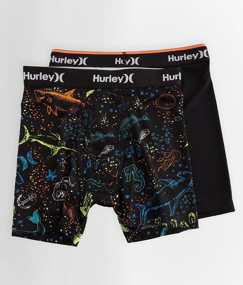 Boys - Hurley 2 Pack Fish Dri-FIT Boxer Briefs - Boy's Boxers in Black