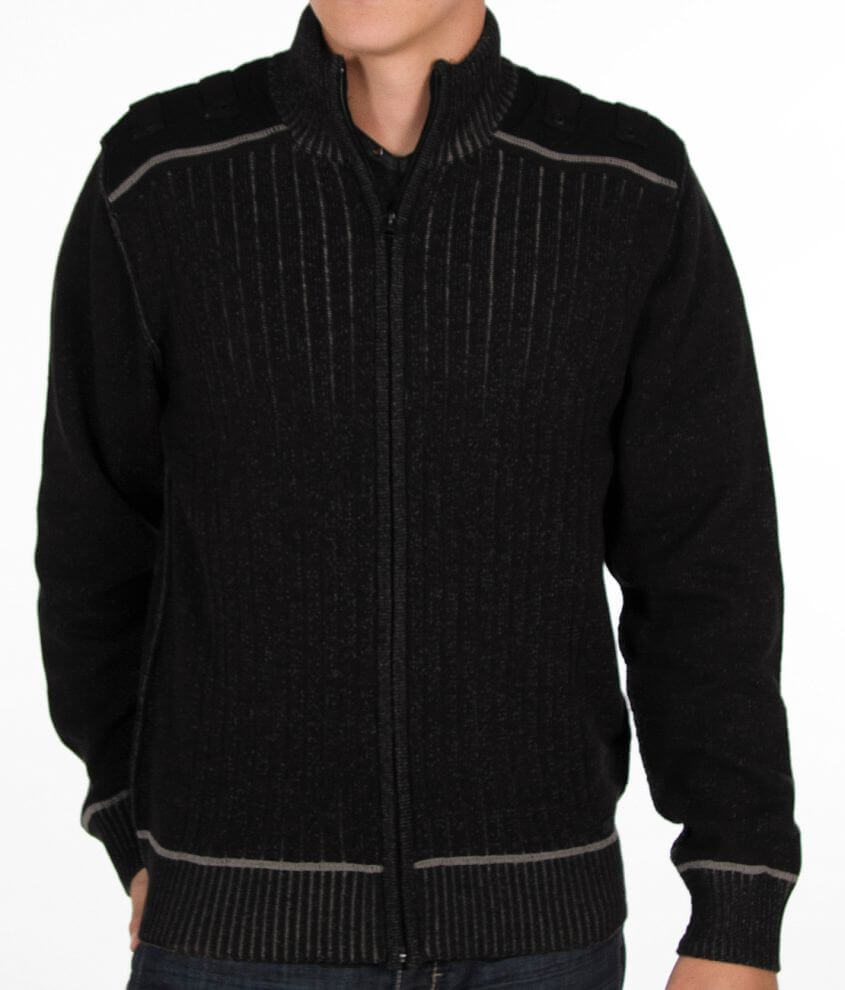 Buckle Black Sherpa Cardigan Sweater front view