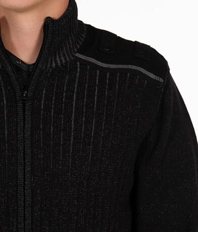 Buckle Black Sherpa Cardigan Sweater FRONT_DETAIL