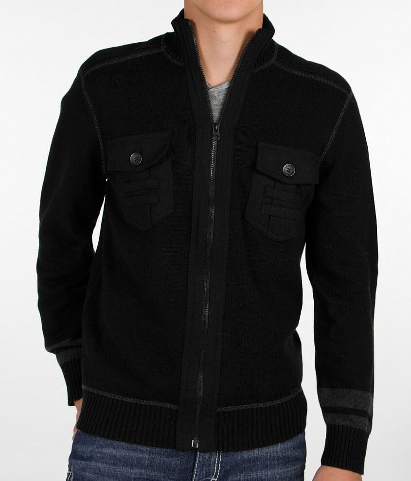 Buckle Black Temperature Cardigan Sweater front view
