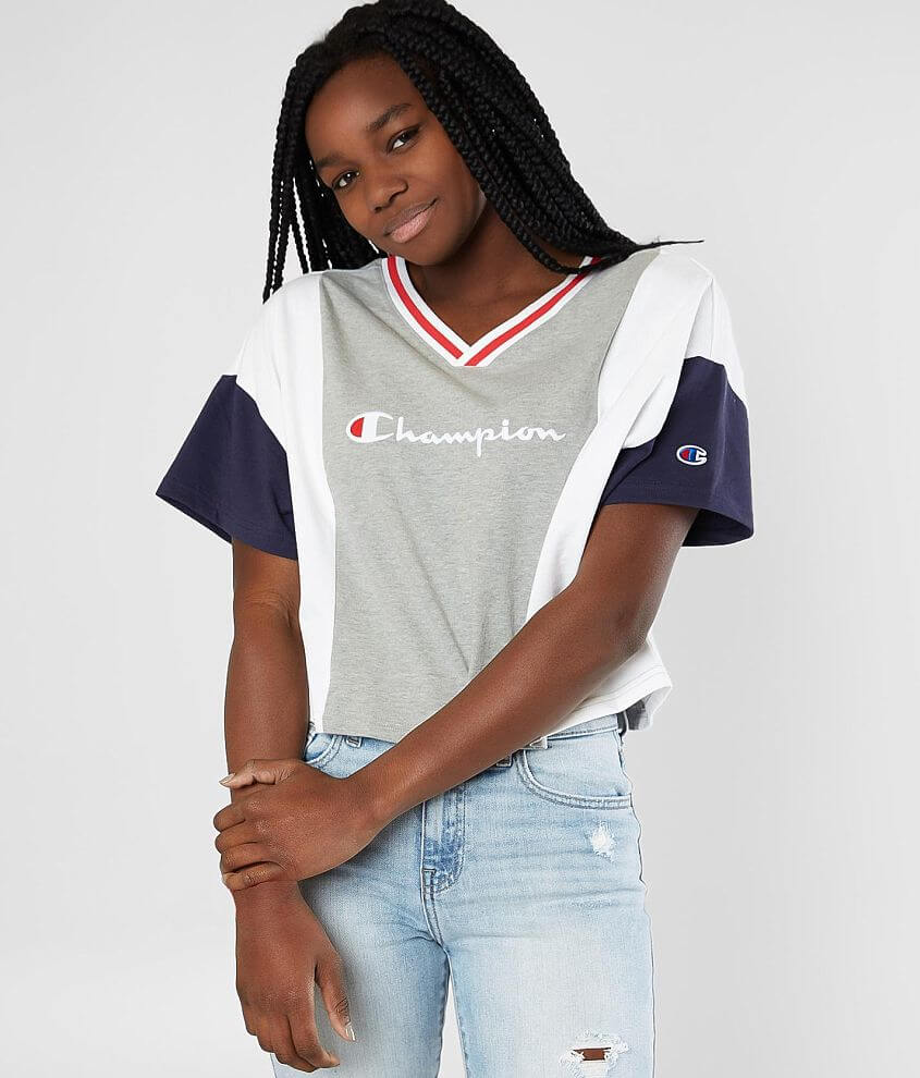 verontschuldigen nationalisme oorlog Champion® Color Block Cropped T-Shirt - Women's T-Shirts in Oxford Grey  White Imperia | Buckle