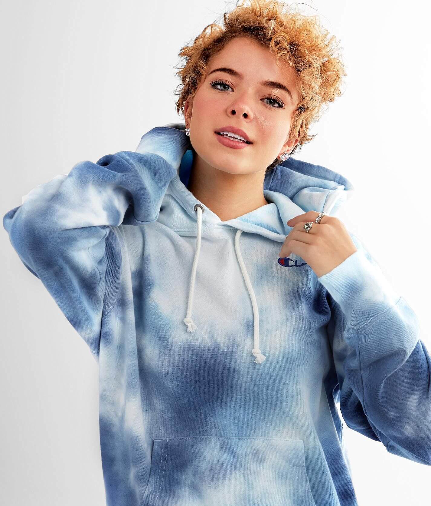 Blue tie dye champion hoodie new arrivals