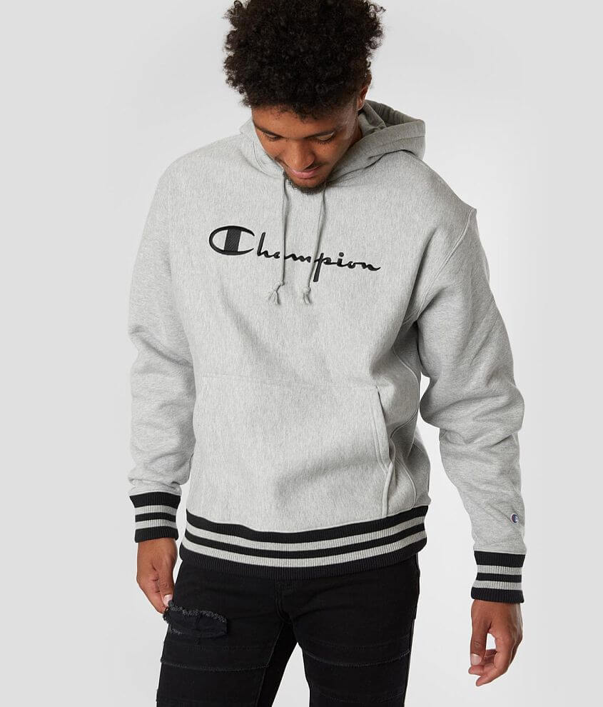 Champion Reverse Weave Hooded Sweatshirt Men s Sweatshirts in Oxford Grey Black Buckle