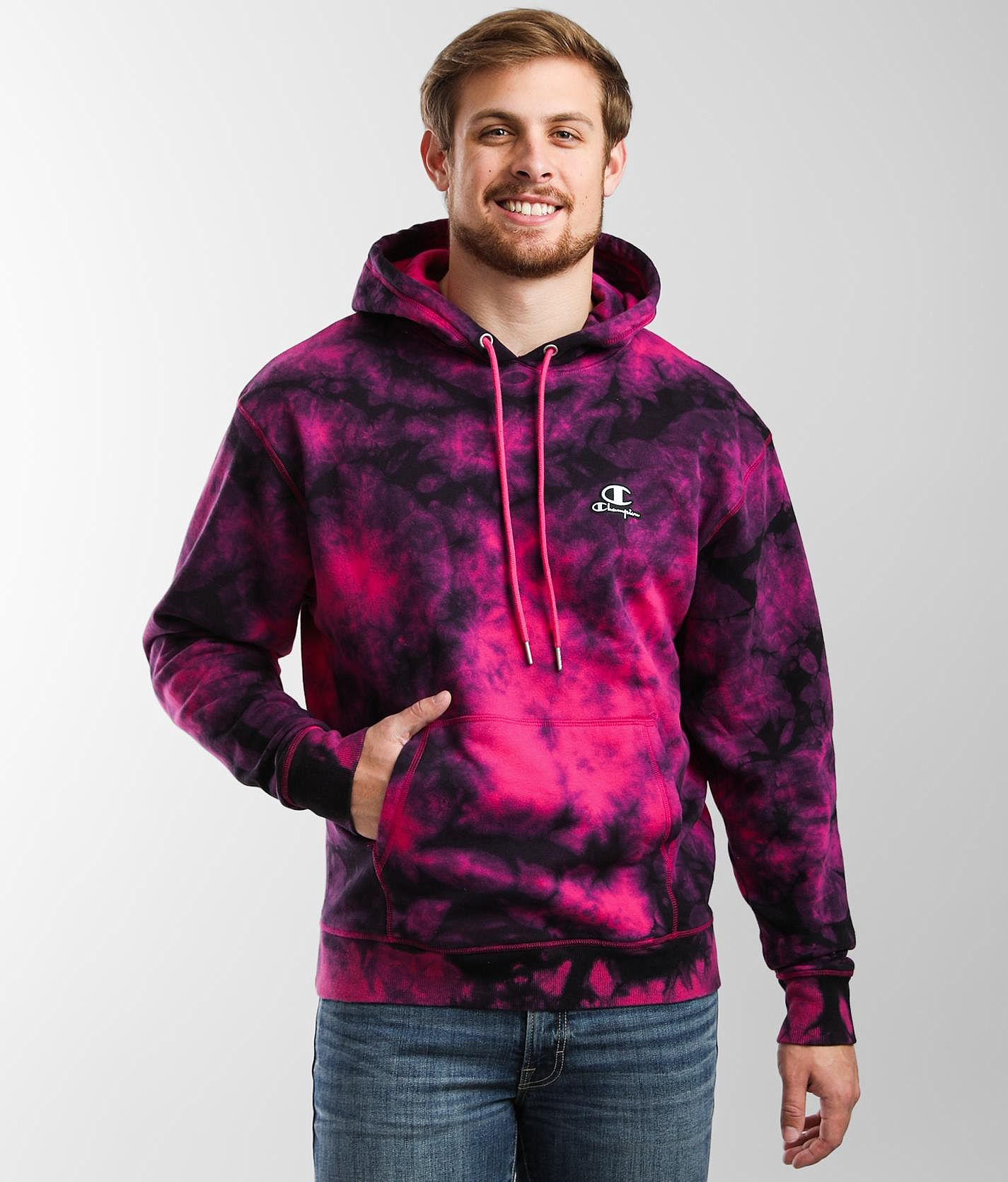 Purple tie dye store champion hoodie