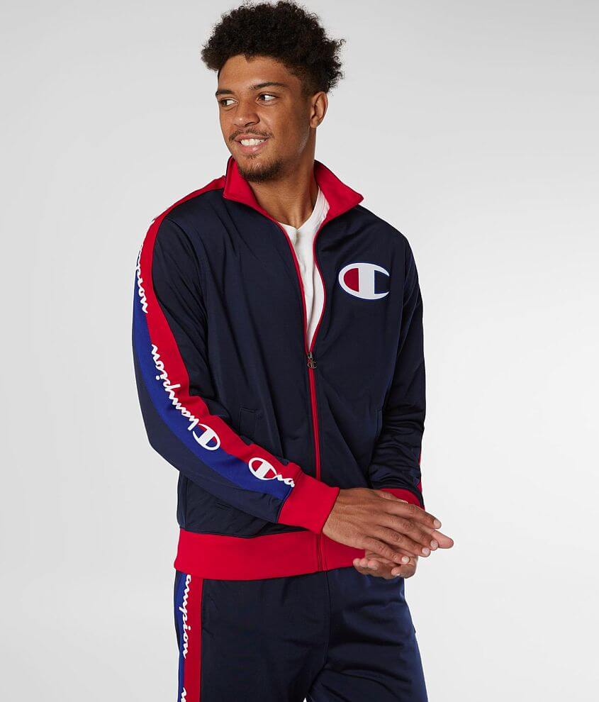 Champion® Tricot Track Jacket - Men's Loungewear in Navy Scarlet Buckle