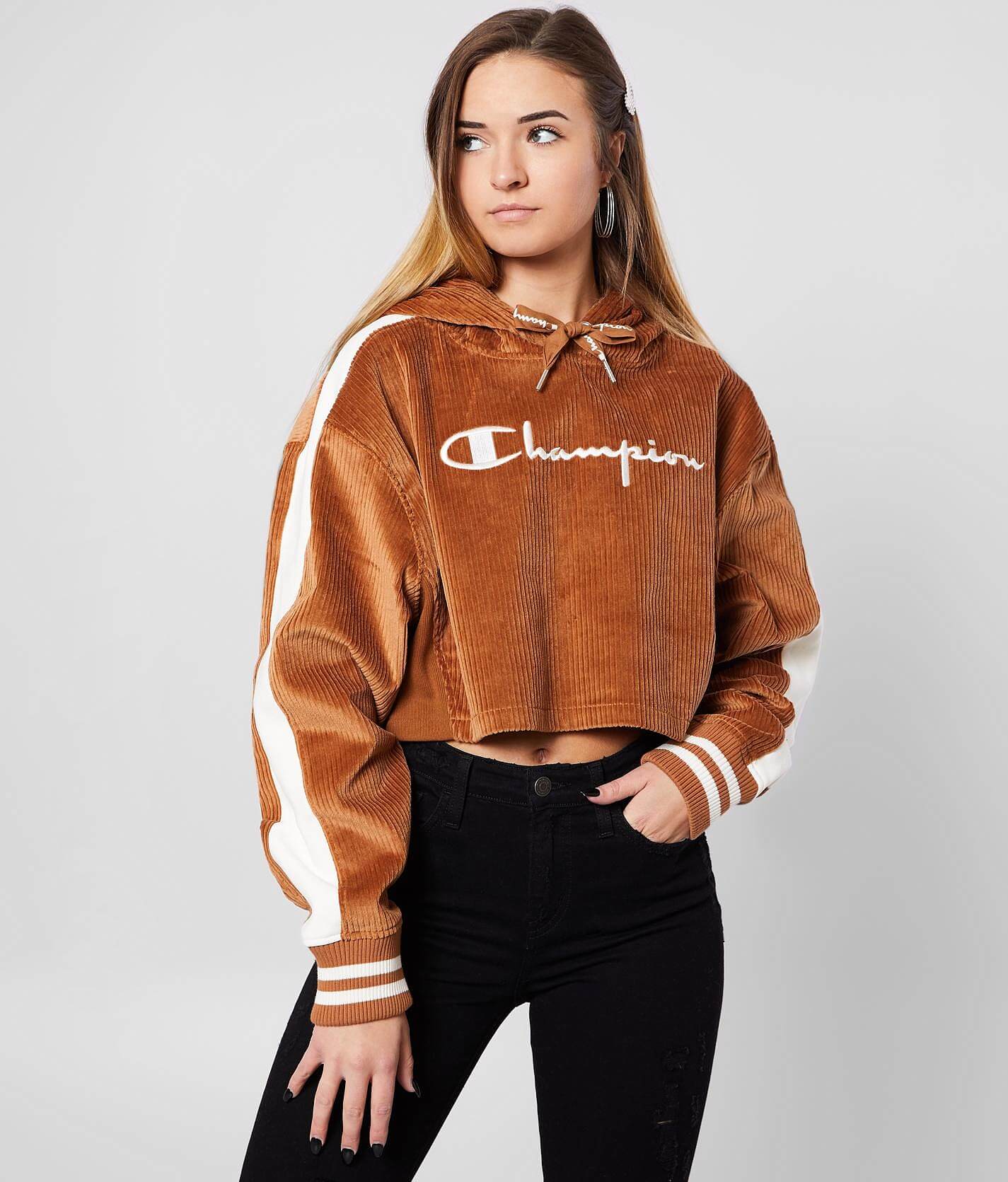 orange cropped champion hoodie