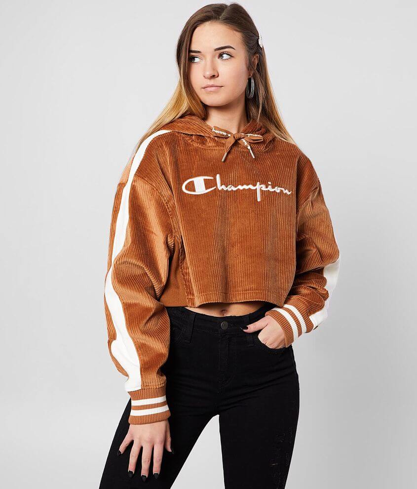 Champion&#174; Cropped Corduroy Hoodie front view