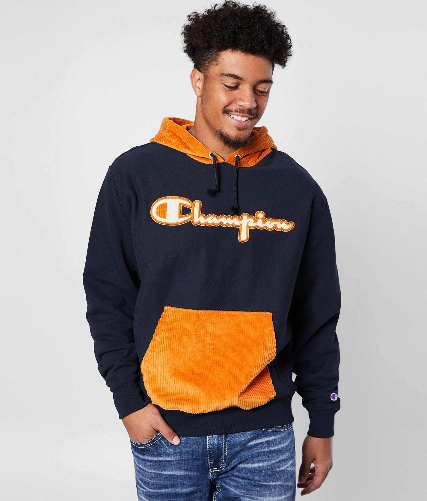 Champion® Reverse Hooded Sweatshirt - Men's Sweatshirts in Navy Status Gold | Buckle