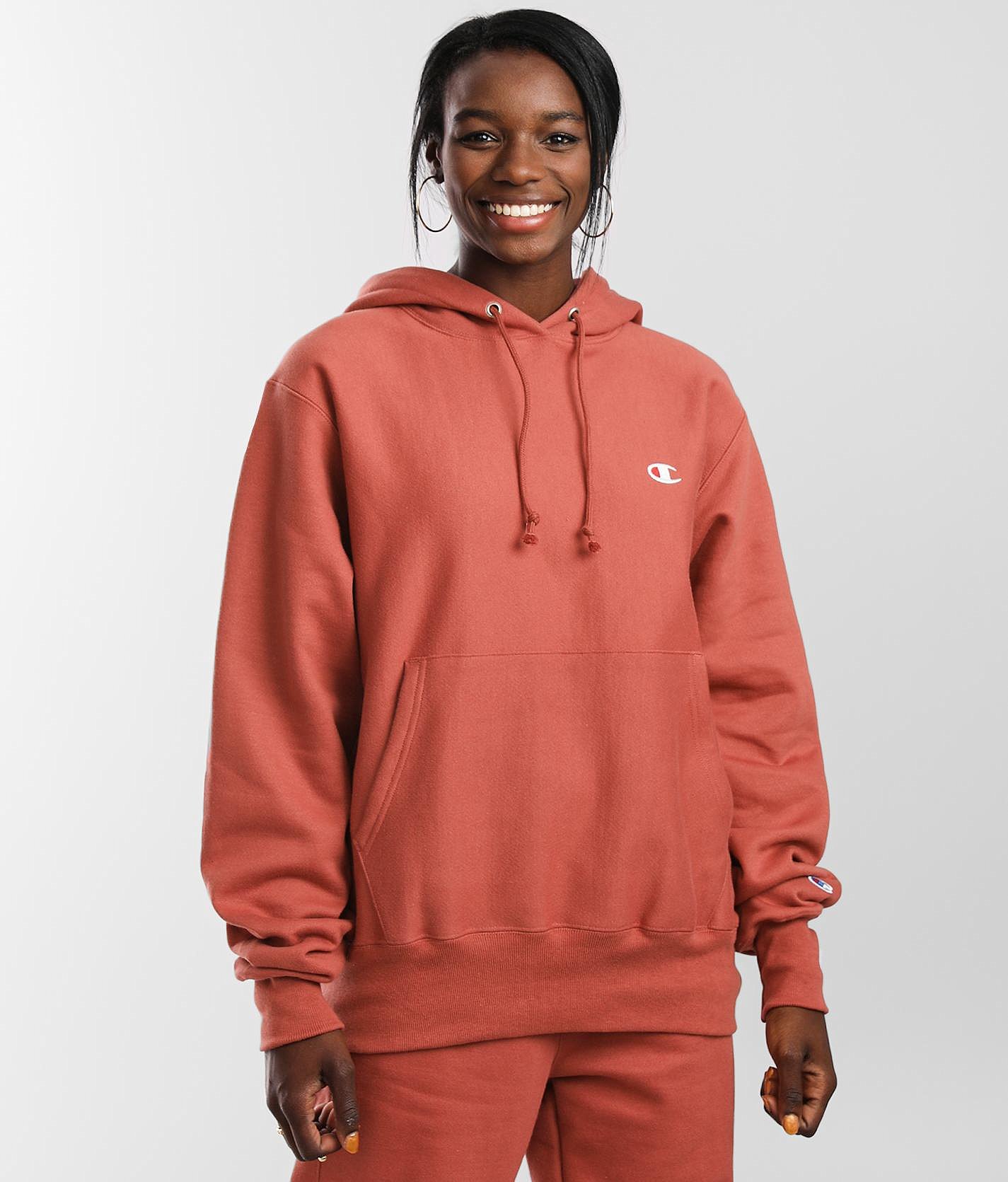 red reverse weave champion hoodie