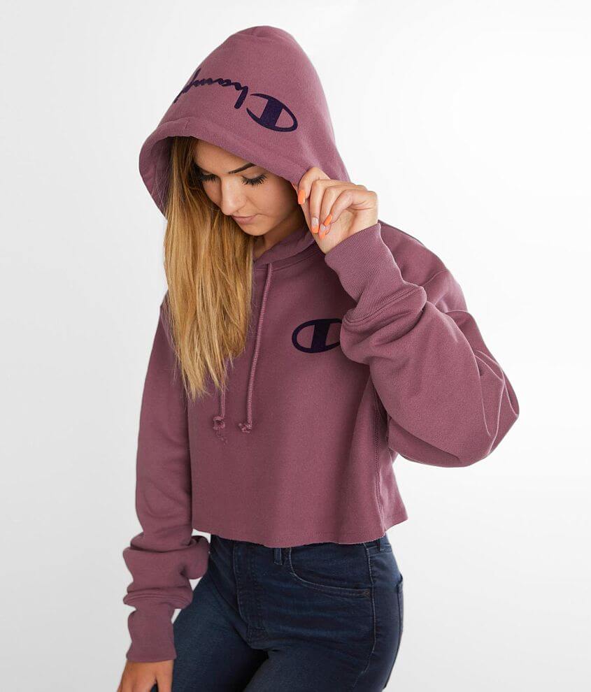 Purple champion cropped online hoodie