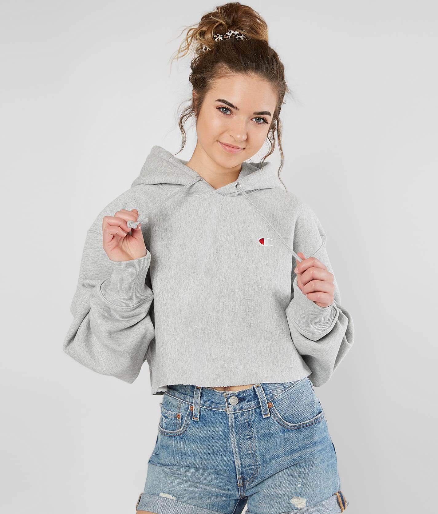 champion grey cropped hoodie