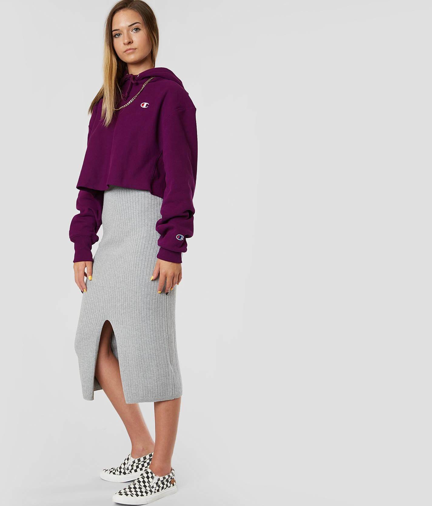 purple cropped champion hoodie