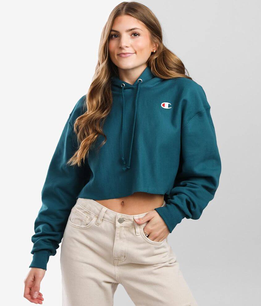 Blue champion cropped hoodie on sale