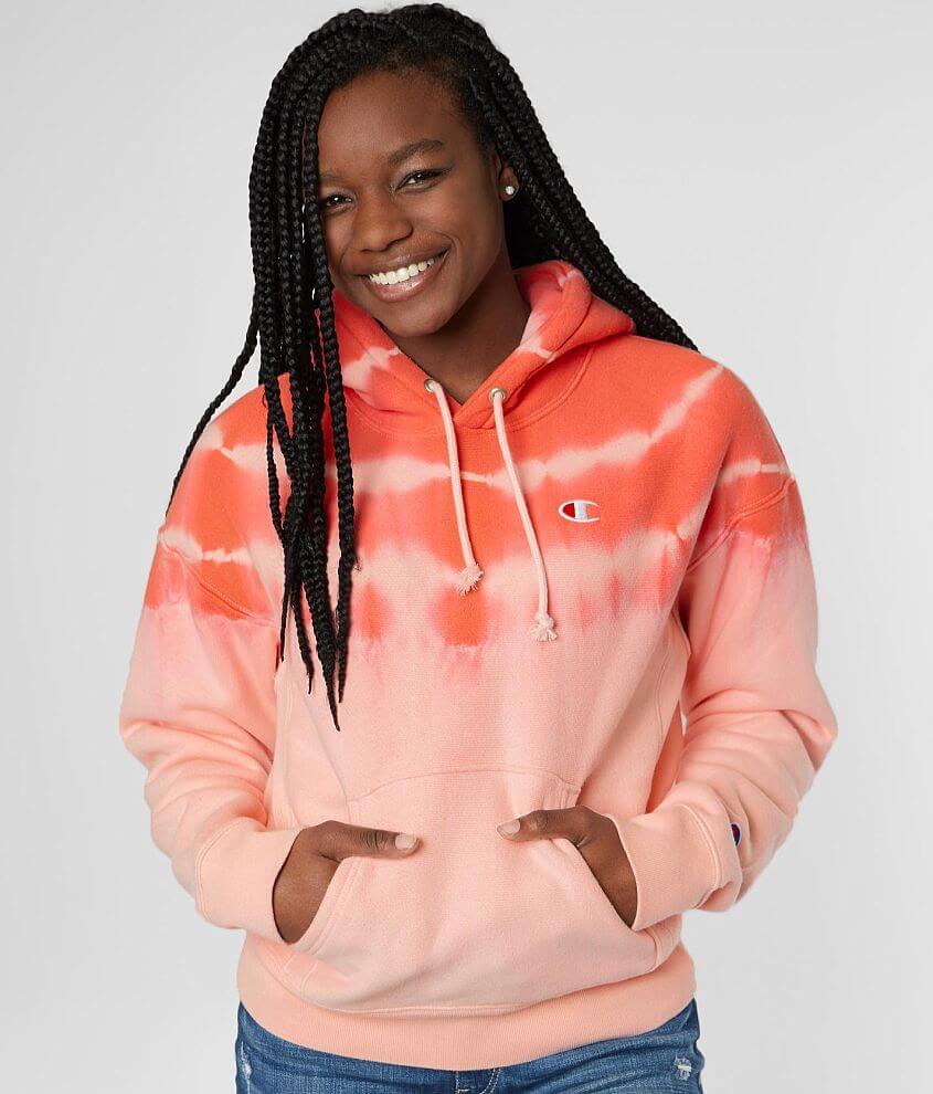 Champion® Tye Dye Hooded Sweatshirt - Women's Sweatshirts in Primer Pink  Groovy Papaya