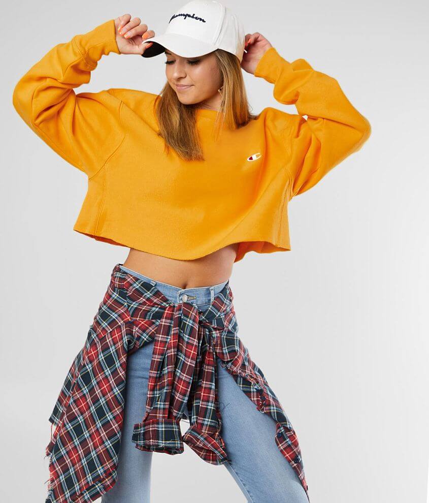 Yellow cropped champion online hoodie