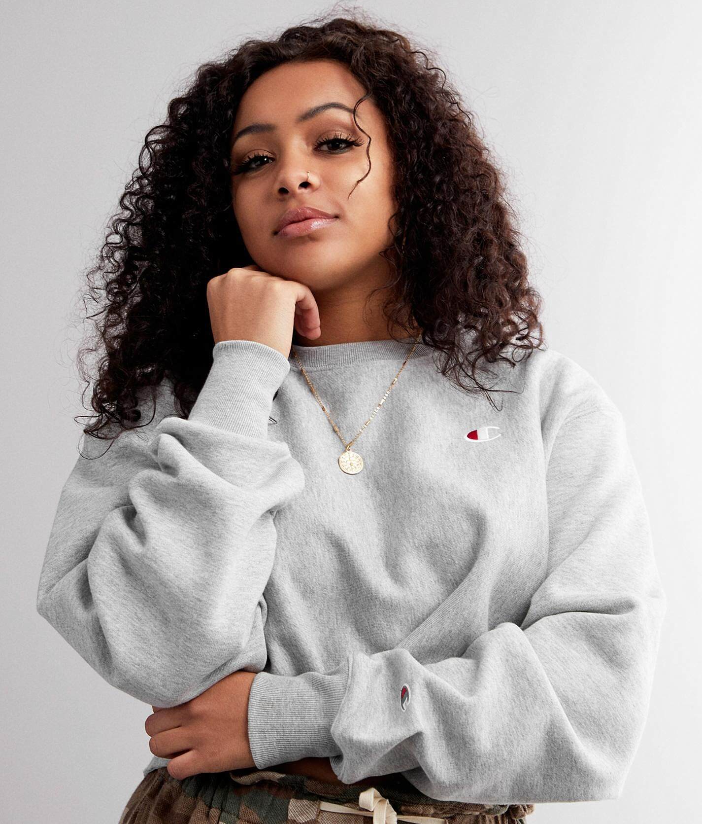 champion grey cropped sweatshirt