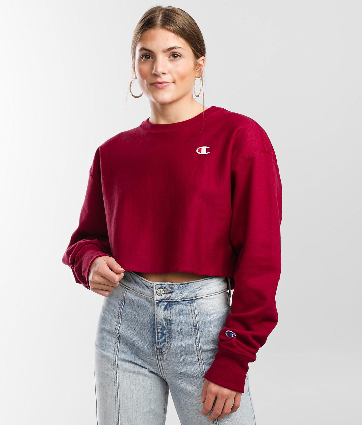 Cropped red champion online hoodie